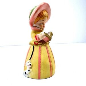 1978 Jasco Girl Bell Figurine Yellow Dress Pink Hat Ceramic Japan‎
